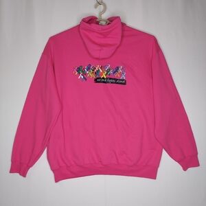 No One Fights Alone Hoodie‎ Sweatshirt Full Zip Pocket Pink Cancer Awareness 2XL